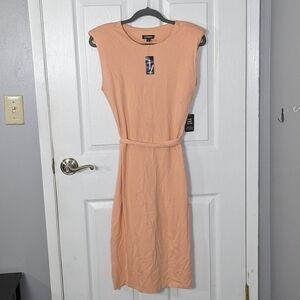 NWT Express Tie-Waist Peachy Padded Shoulder Midi‎ Tank Dress Size XS
